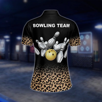 Custom Leopard Womens Bowling Polo Shirt, Custom Leopard Bowling Team Shirt For Ladies BZ0247