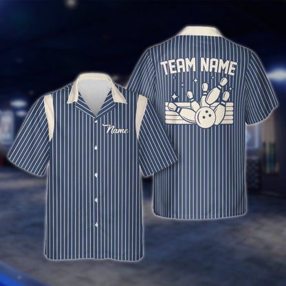 Custom Striped Bowling Hawaiian Shirt For Men And Women, Custom Team Bowling Shirts BE0065