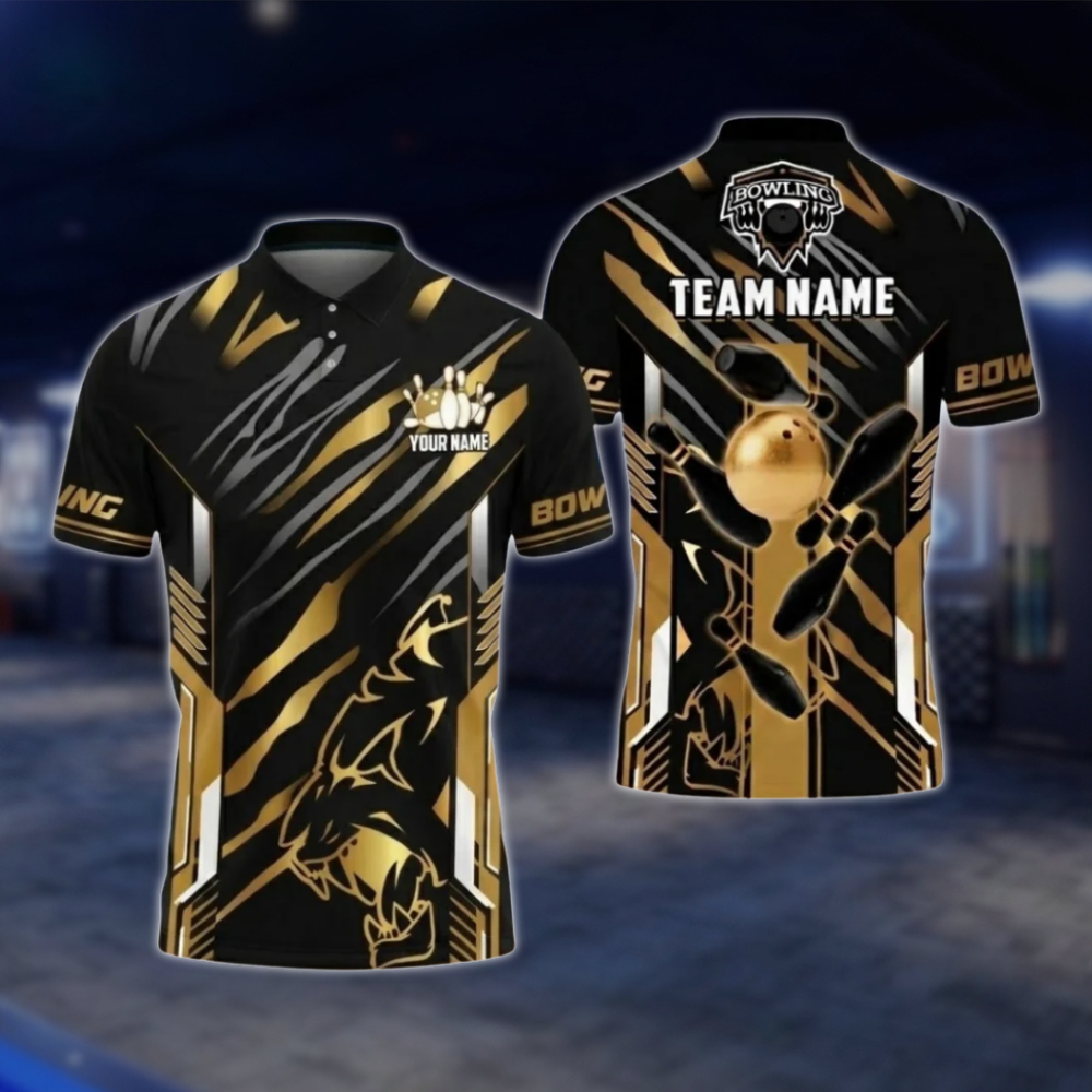 Personalized Black Gold Bowling Team Polo Shirt For Men, Custom Team Bowling Shirt BZ0802