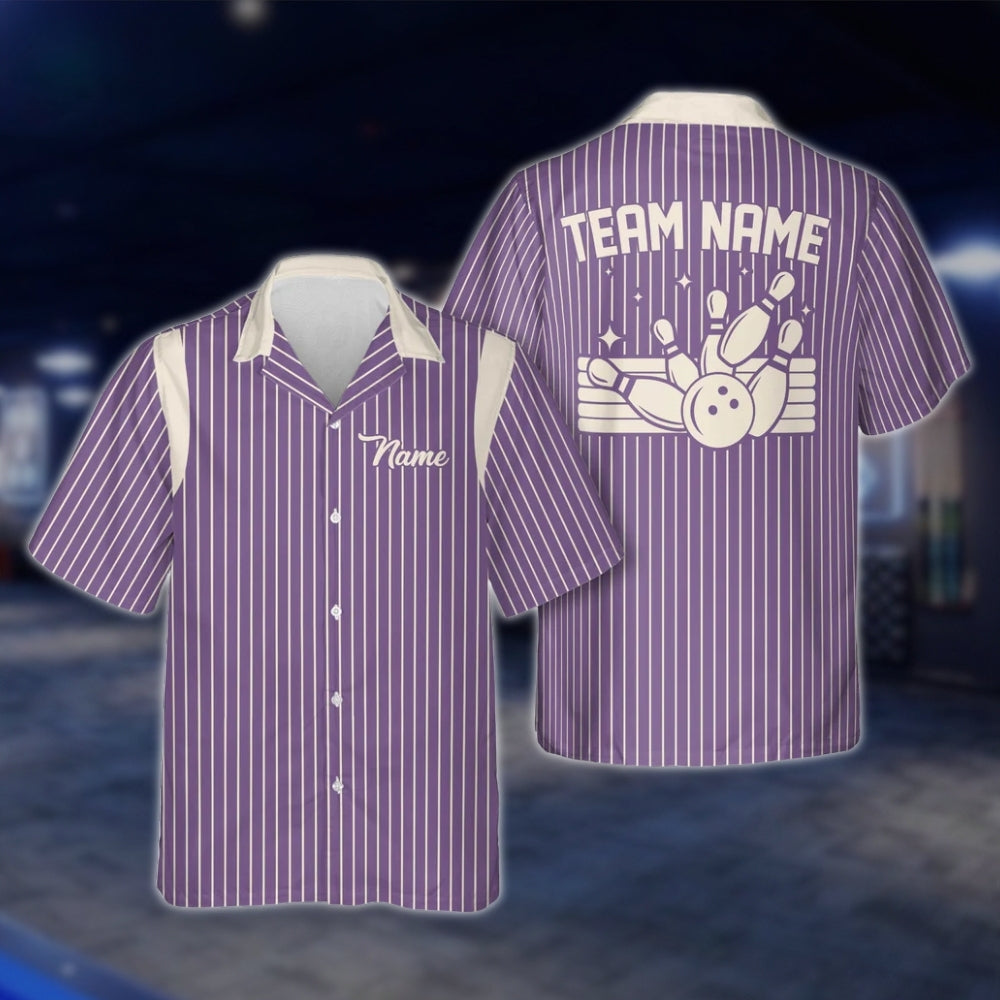 Custom Striped Bowling Hawaiian Shirt For Men And Women, Custom Team Bowling Shirts BE0065
