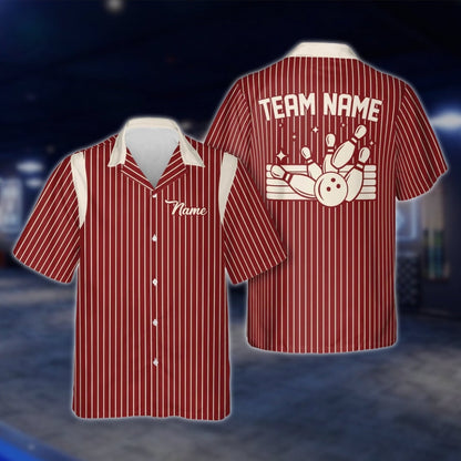 Custom Striped Bowling Hawaiian Shirt For Men And Women, Custom Team Bowling Shirts BE0065