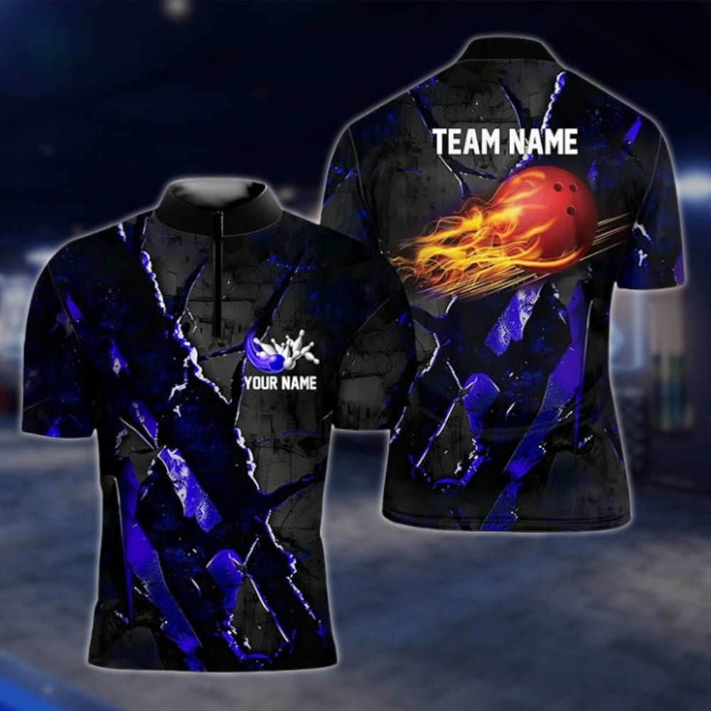 Custom Fire Ball Black Red Bowling Jersey For Mens, Custom Team Flame Bowling Shirts BZ0093