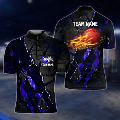 Custom Fire Ball Black Red Bowling Jersey For Mens, Custom Team Flame Bowling Shirts BZ0093