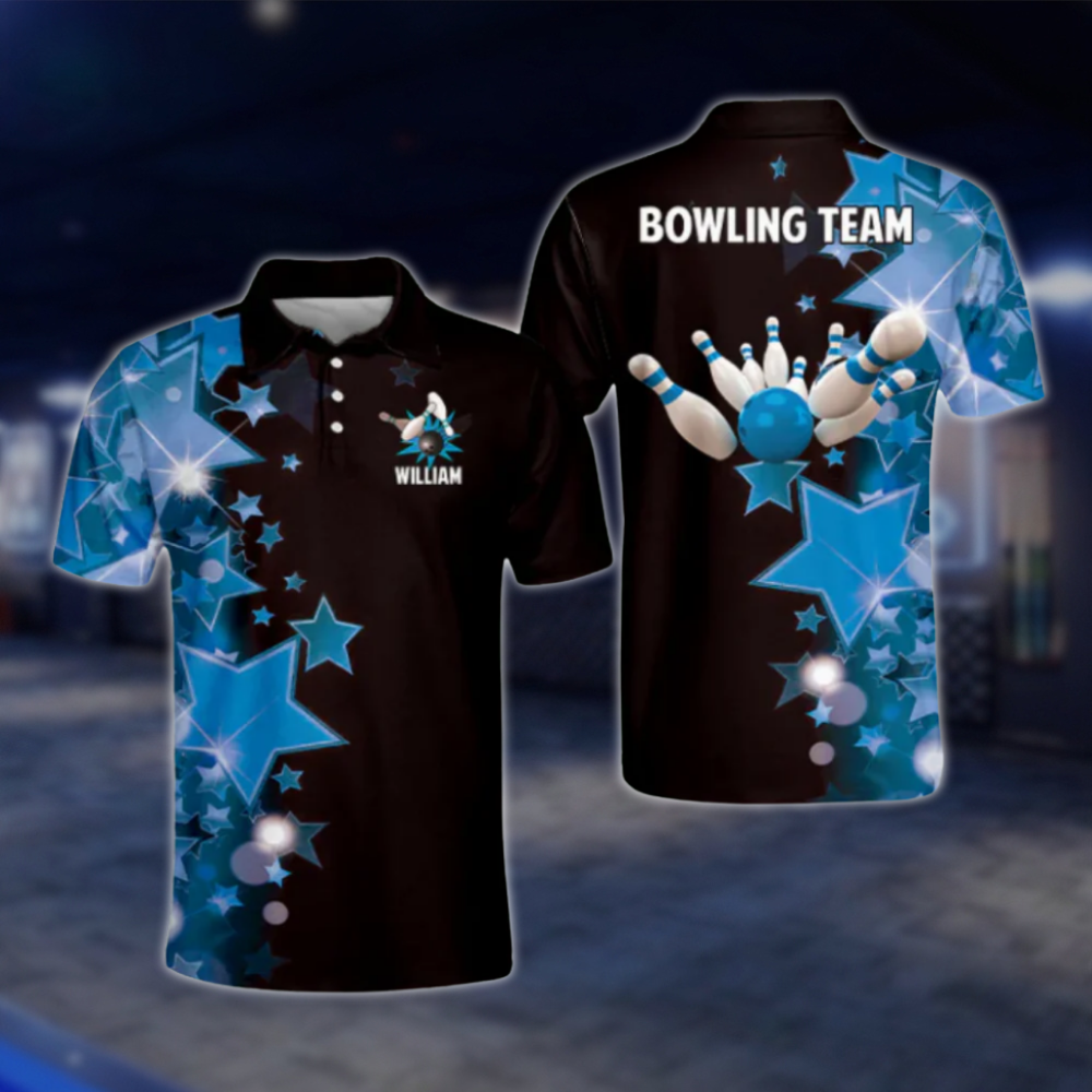 Custom Star Yellow Black Mens Bowling Polo Shirt, Custom Team Bowling Shirts BZ0167