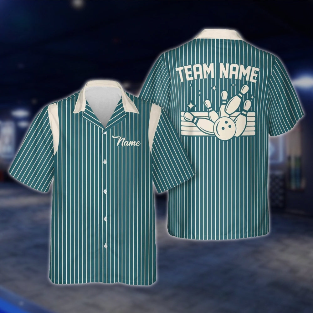 Custom Striped Bowling Hawaiian Shirt For Men And Women, Custom Team Bowling Shirts BE0065