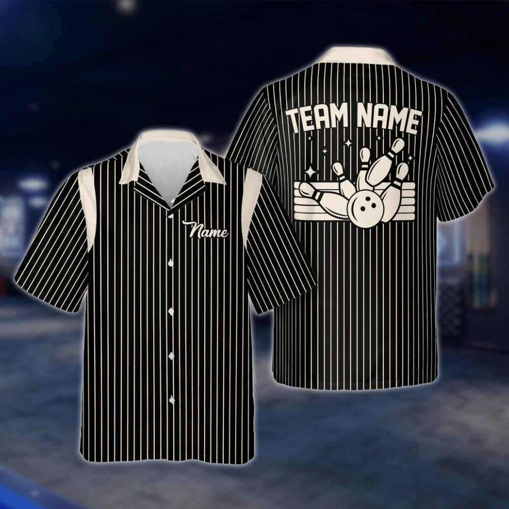 Custom Striped Bowling Hawaiian Shirt For Men And Women, Custom Team Bowling Shirts BE0065