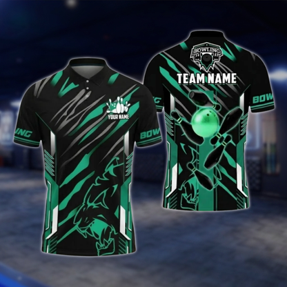 Personalized Black Gold Bowling Team Polo Shirt For Men, Custom Team Bowling Shirt BZ0802