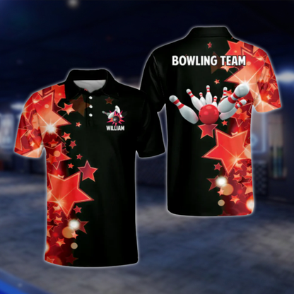 Custom Star Yellow Black Mens Bowling Polo Shirt, Custom Team Bowling Shirts BZ0167