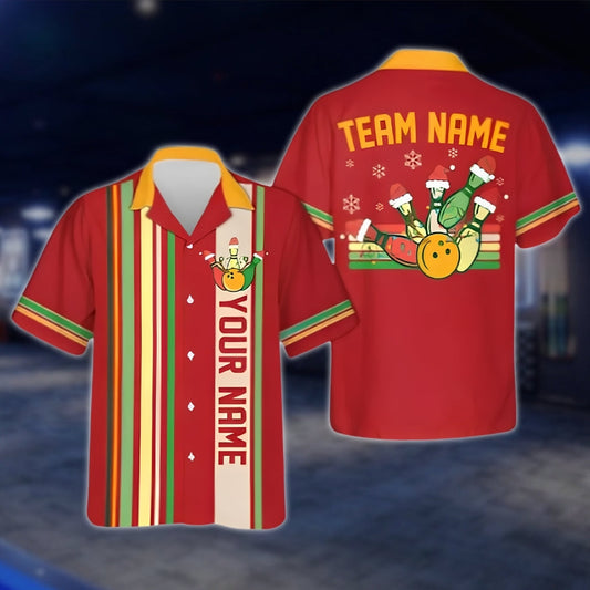 Custom Christmas Bowling Hawaiian Shirt Men And Women, Custom Team Xmas Bowling Shirts BE0087