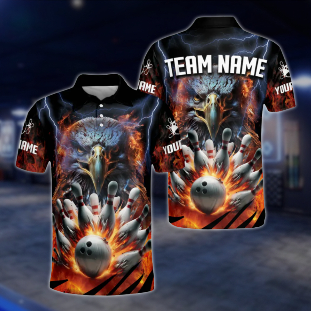 Custom Flame Eagle Polo Bowling Team Shirts For Men, Custom Eagle Bowling Shirts BE0029