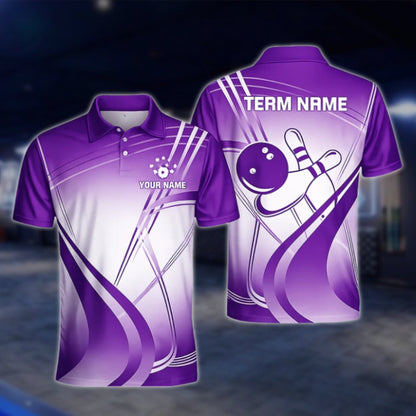 Custom Team White And Cyan Mens Bowling Polo Shirt, Custom Bowling Shirts BZ0450