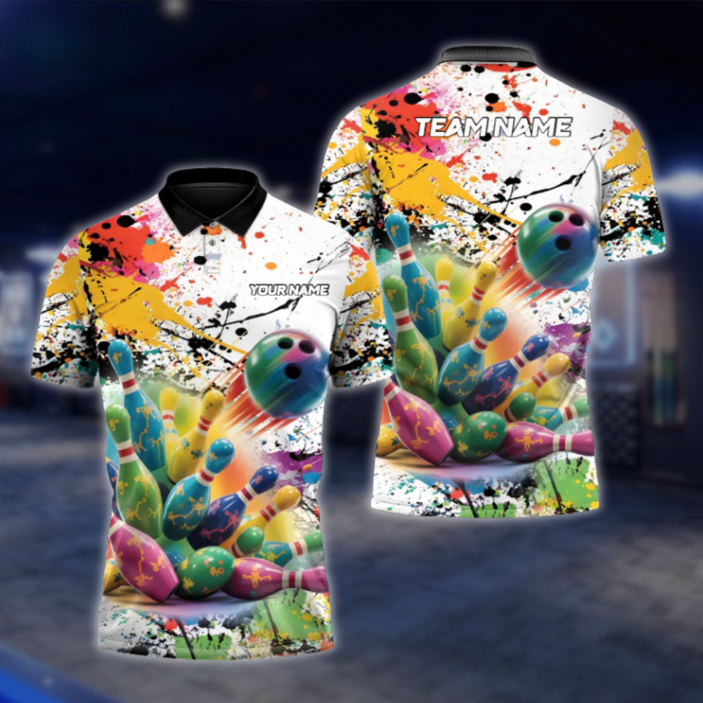 Personalized Pins And Ball Multicolor Bowling Polo Shirt For Men, Custom Team Bowling Shirts BZ0737
