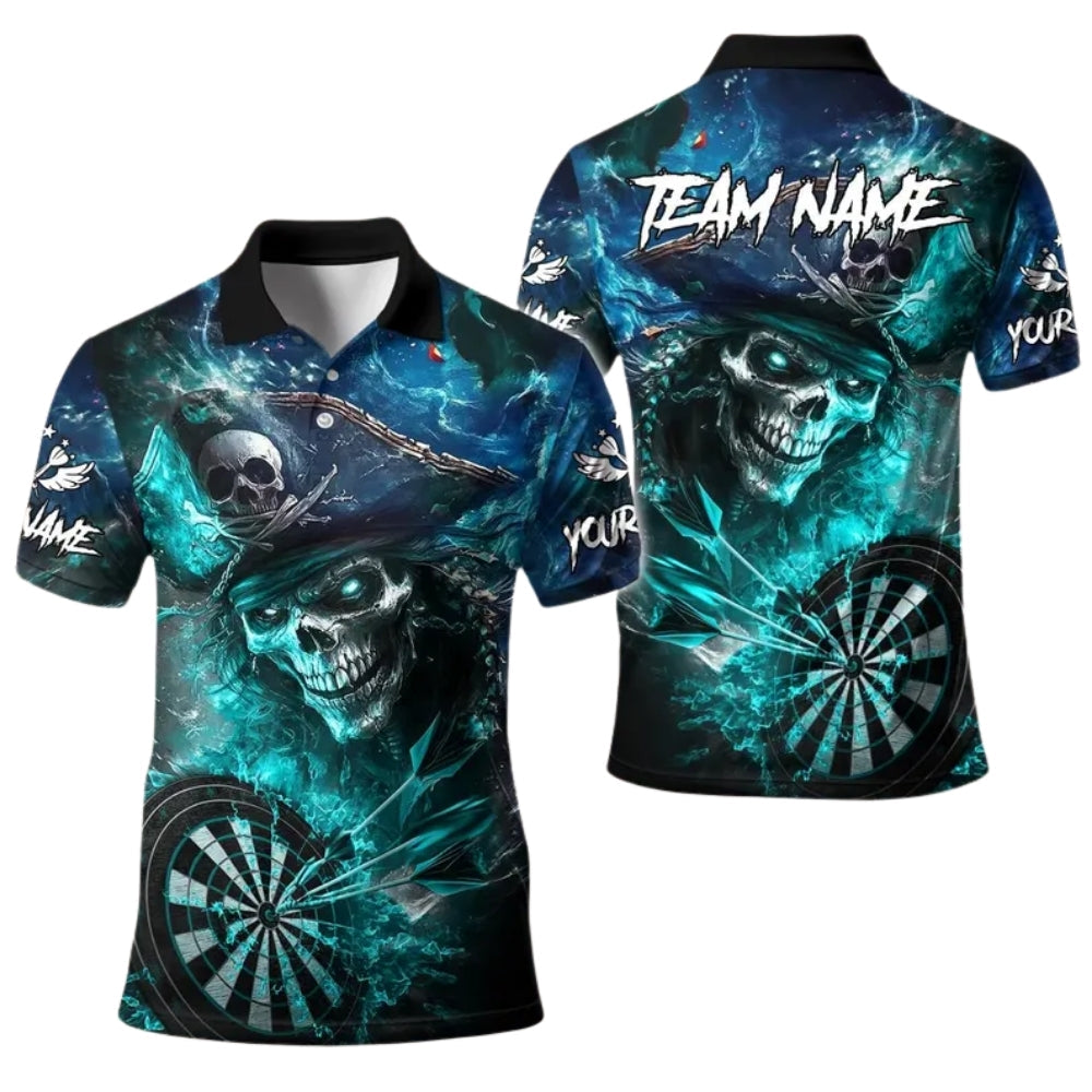 Pirate Skull Men Personalized Darts Button Polo