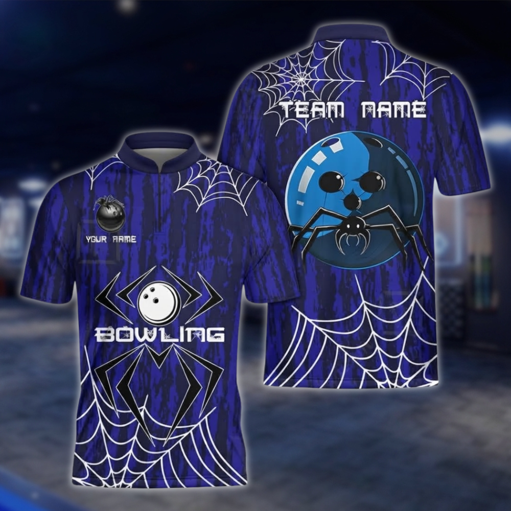 Personalized Spider Bowling Mens Jersey Blue, Custom Spider Team Bowling Shirt BZ0938