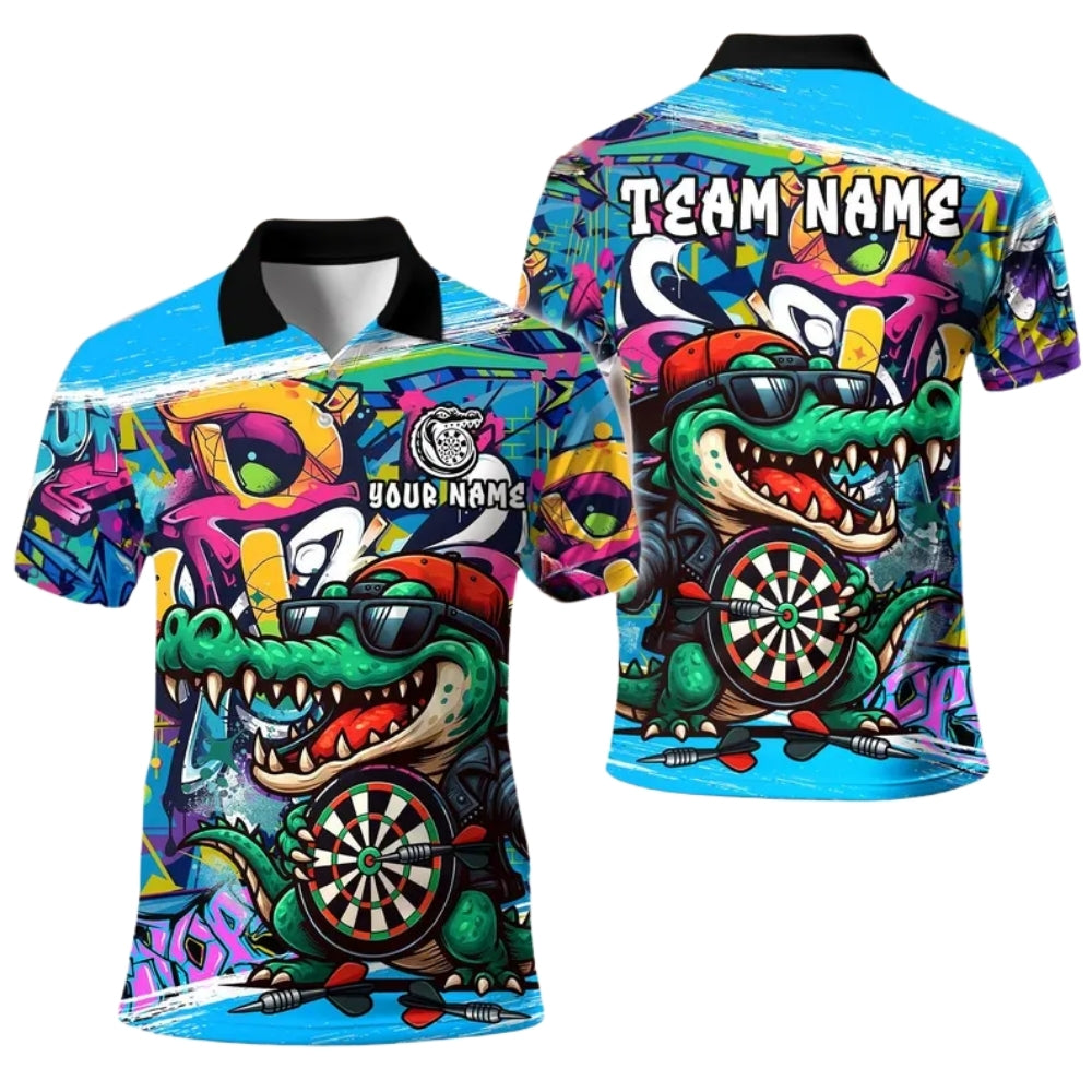 Funny Crocodile Graffiti for Mens Personalized Darts Button Polo