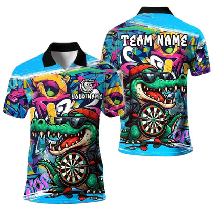 Funny Crocodile Graffiti for Mens Personalized Darts Button Polo