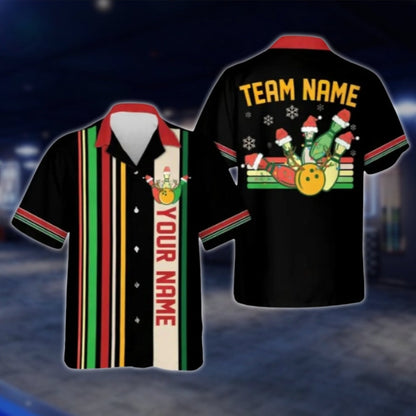 Custom Christmas Bowling Hawaiian Shirt Men And Women, Custom Team Xmas Bowling Shirts BE0087
