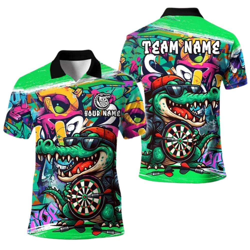 Funny Crocodile Graffiti for Mens Personalized Darts Button Polo