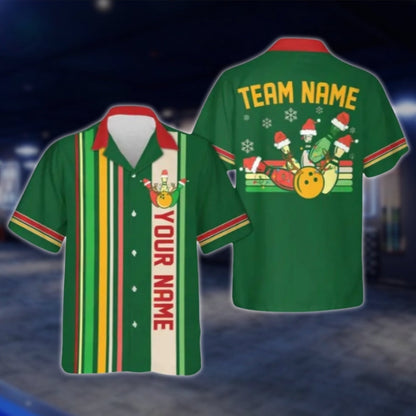 Custom Christmas Bowling Hawaiian Shirt Men And Women, Custom Team Xmas Bowling Shirts BE0087