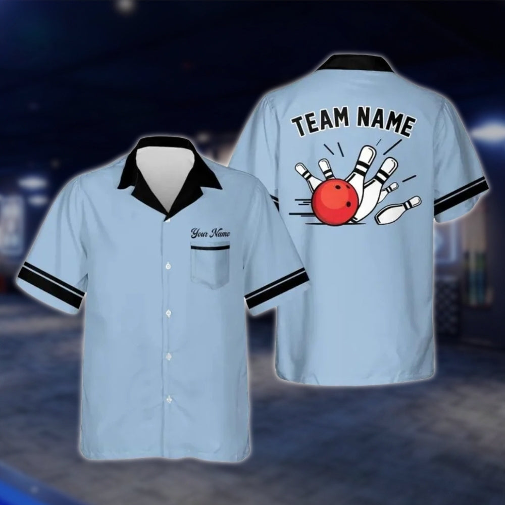 Custom Mens Blue Bowling Hawaiian Shirt, Custom Bowling Team Shirts BE0089