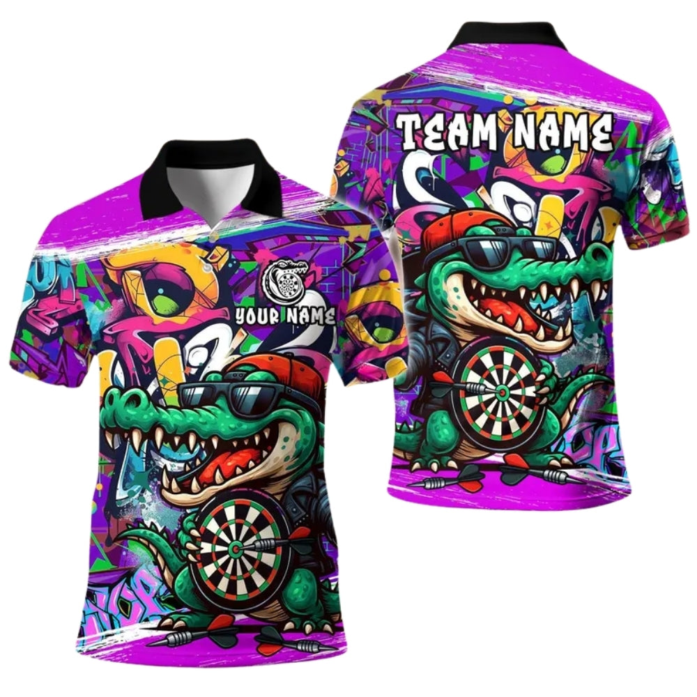 Funny Crocodile Graffiti for Mens Personalized Darts Button Polo