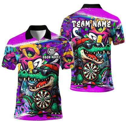 Funny Crocodile Graffiti for Mens Personalized Darts Button Polo