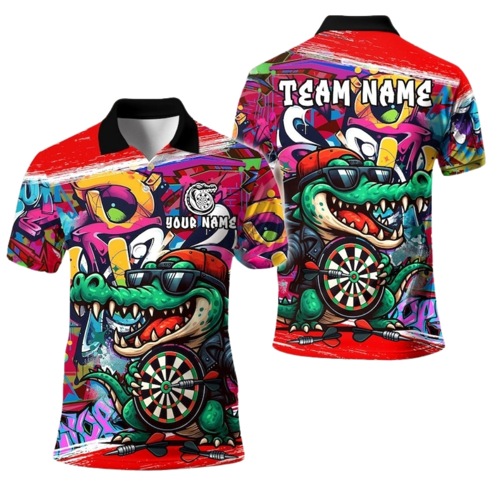 Funny Crocodile Graffiti for Mens Personalized Darts Button Polo