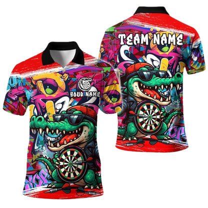 Funny Crocodile Graffiti for Mens Personalized Darts Button Polo