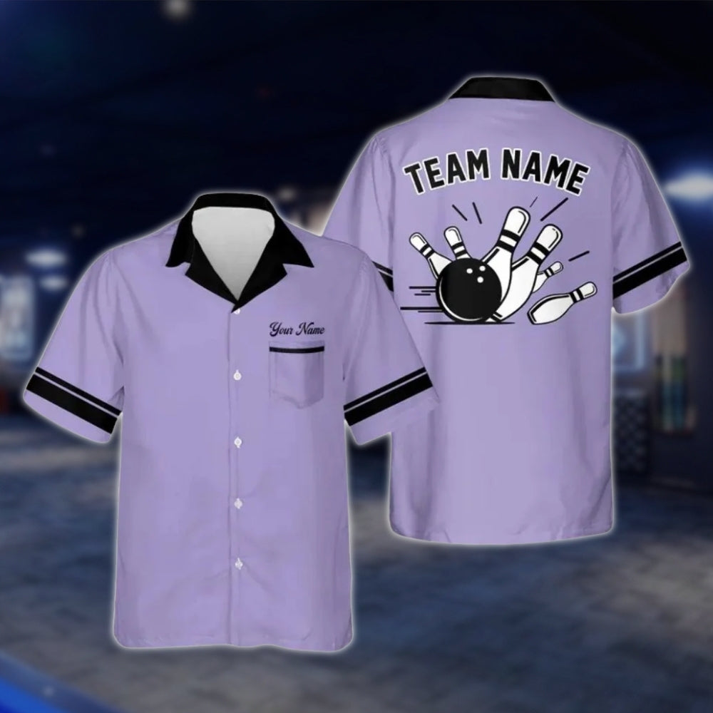 Custom Mens Blue Bowling Hawaiian Shirt, Custom Bowling Team Shirts BE0089