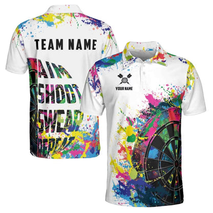 Aim Shoot Swear Repeat Colorful Men Personalized Darts Button Polo — Design 02