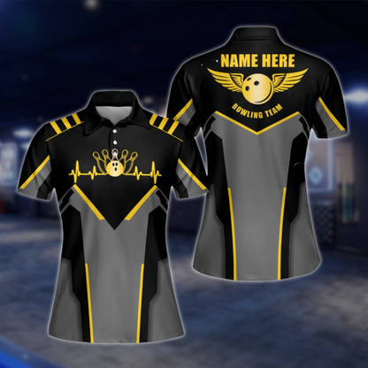 Custom Womens Team Bowling Polo Shirt Black And Red, Custom Bowling Team Shirts BW0127