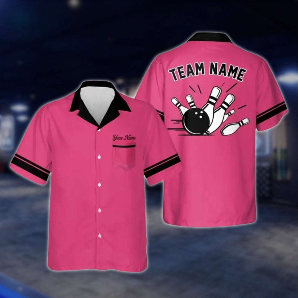Custom Mens Blue Bowling Hawaiian Shirt, Custom Bowling Team Shirts BE0089