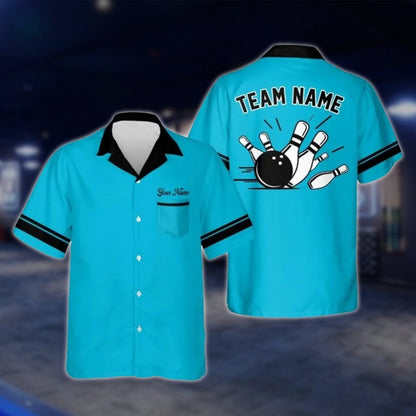 Custom Mens Blue Bowling Hawaiian Shirt, Custom Bowling Team Shirts BE0089