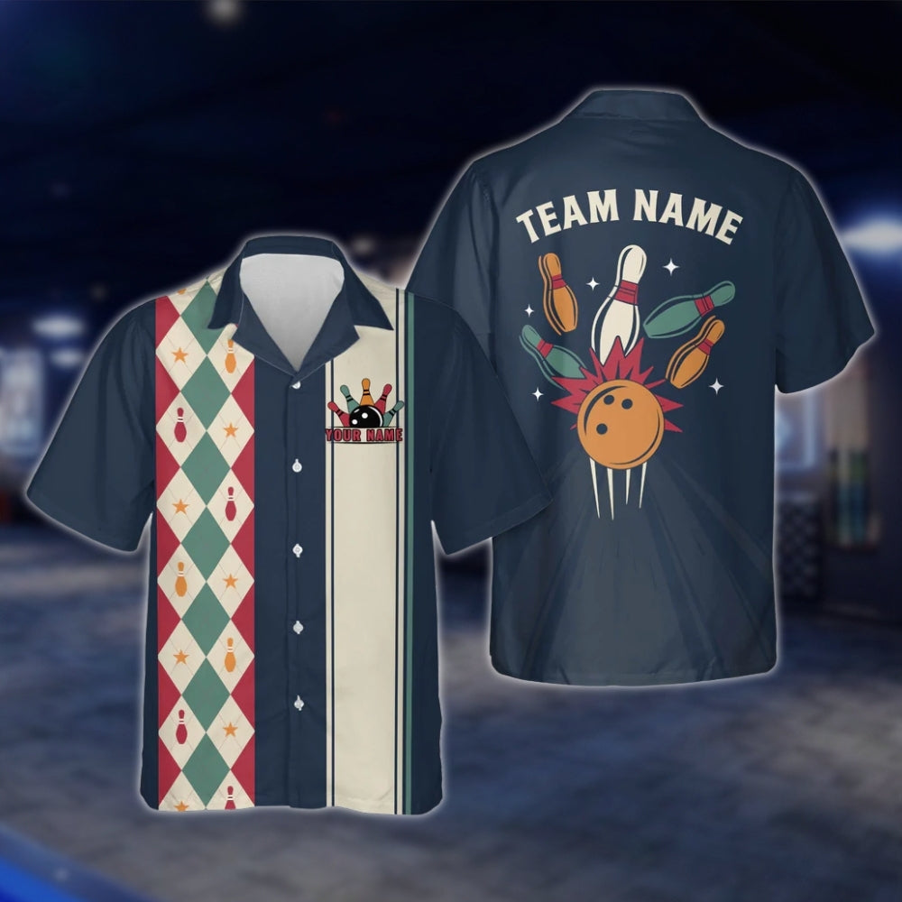 Custom Argyle Mint Bowling Hawaiian Shirt Men Women, Custom Retro Argyle Bowling Team Shirts BE0068