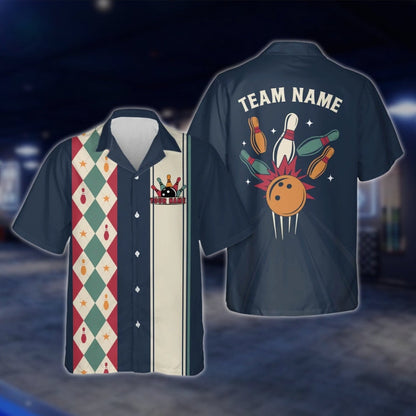 Custom Argyle Mint Bowling Hawaiian Shirt Men Women, Custom Retro Argyle Bowling Team Shirts BE0068