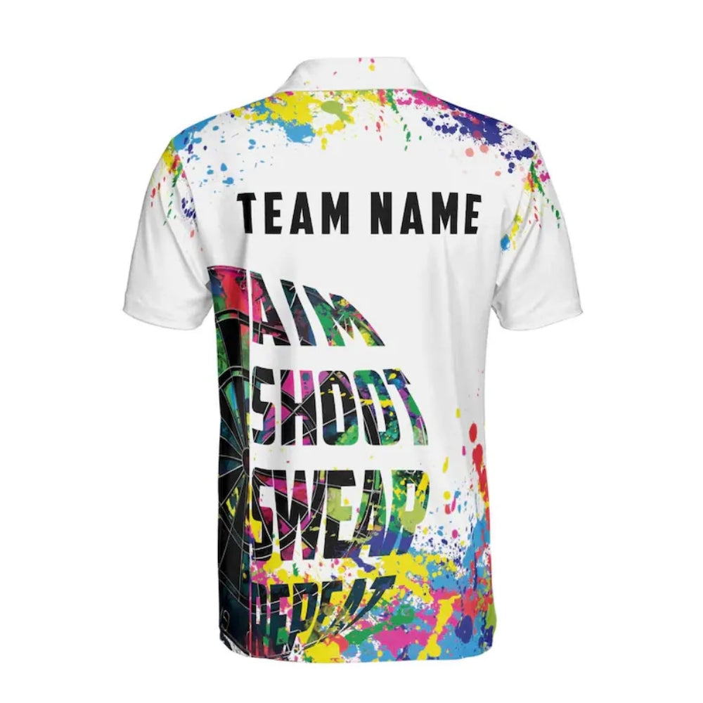 Aim Shoot Swear Repeat Colorful Men Personalized Darts Button Polo — Design 02
