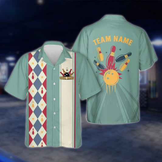 Custom Argyle Mint Bowling Hawaiian Shirt Men Women, Custom Retro Argyle Bowling Team Shirts BE0068