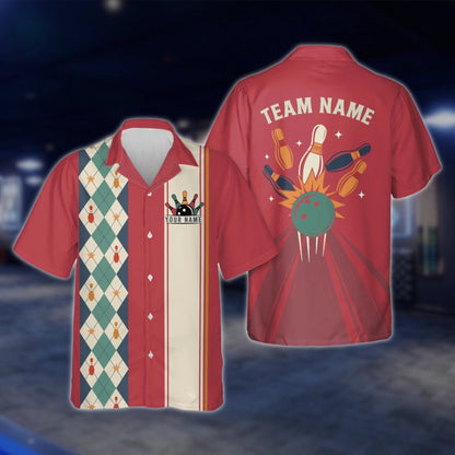 Custom Argyle Mint Bowling Hawaiian Shirt Men Women, Custom Retro Argyle Bowling Team Shirts BE0068