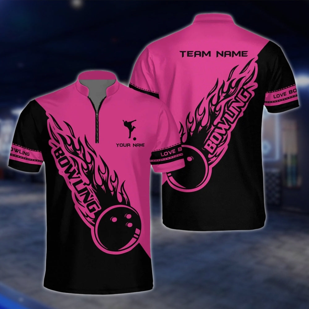 Flaming Balll Black And White Custom Bowling Mens Jersey, Custom Flame Bowling Team Shirts BZ0083