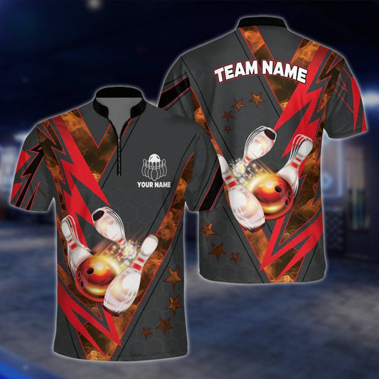 Men's Custom Team Black Red Bowling Jersey, Custom Bowling Shirts For Team BZ0080