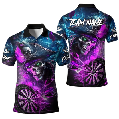 Pirate Skull Men Personalized Darts Button Polo