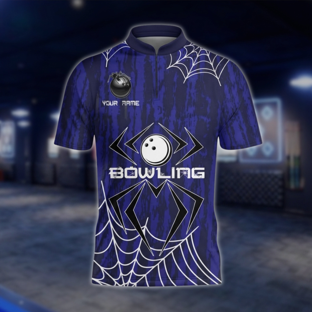 Personalized Spider Bowling Mens Jersey Blue, Custom Spider Team Bowling Shirt BZ0938