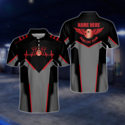 Personalized Black Purple Polo Bowling Team Shirts Men, Custom Bowling Shirts BM0010