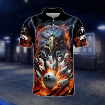 Custom Flame Eagle Polo Bowling Team Shirts For Men, Custom Eagle Bowling Shirts BE0029
