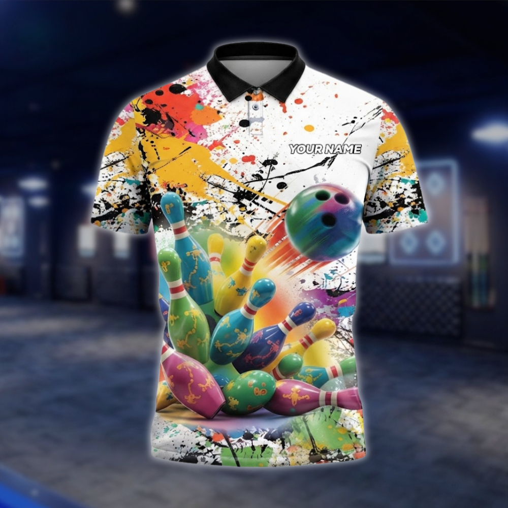 Personalized Pins And Ball Multicolor Bowling Polo Shirt For Men, Custom Team Bowling Shirts BZ0737