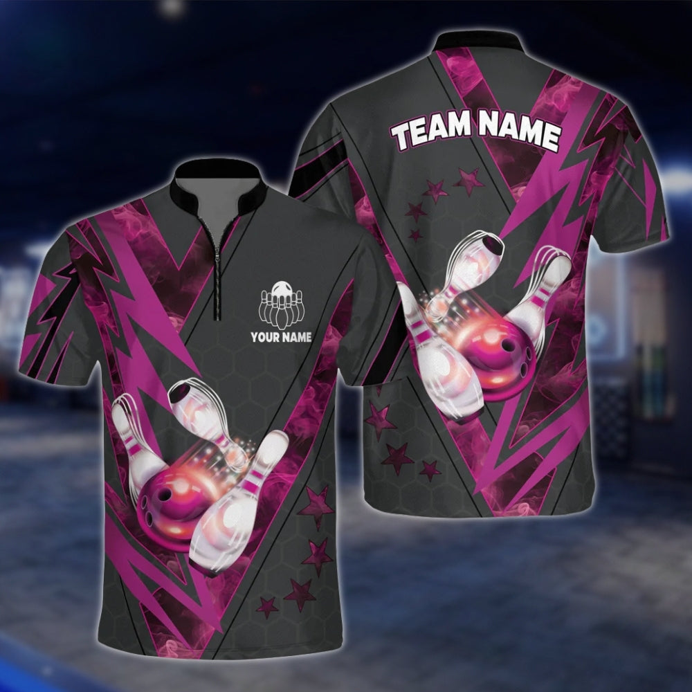 Men's Custom Team Black Red Bowling Jersey, Custom Bowling Shirts For Team BZ0080