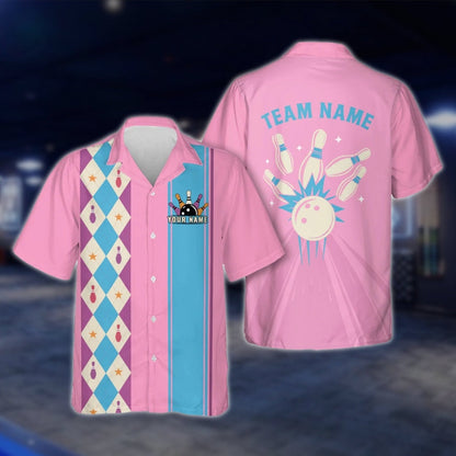 Custom Argyle Mint Bowling Hawaiian Shirt Men Women, Custom Retro Argyle Bowling Team Shirts BE0068