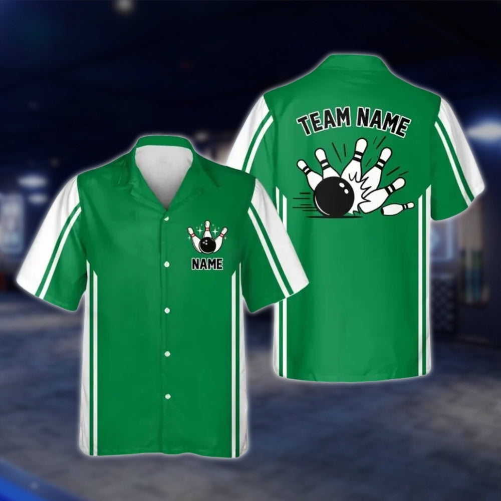 Custom Green White Retro Bowling Hawaiian Shirt For Men Women, Custom Retro Bowling Team Shirts BE0107