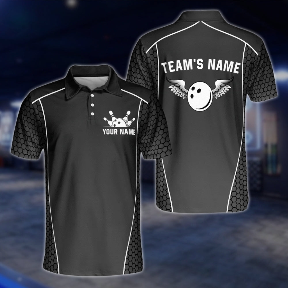 Custom Team Black Blue Bowling Polo Shirt Mens, Custom Bowling Shirts BZ0079