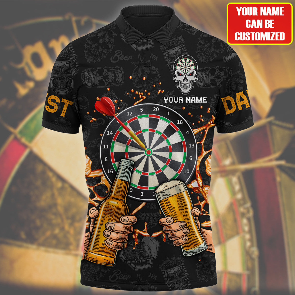 Yellow Player Personalized Darts Button Polo
